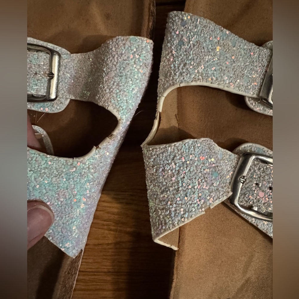 White Sparkle Sandals with Buckle Straps - Picture 3 of 4